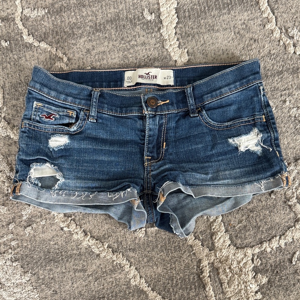 Hollister Blue Distressed Rolled-Hem Denim Shorts
